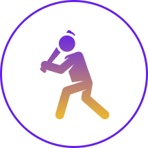 Person icon swinging cricket bat.