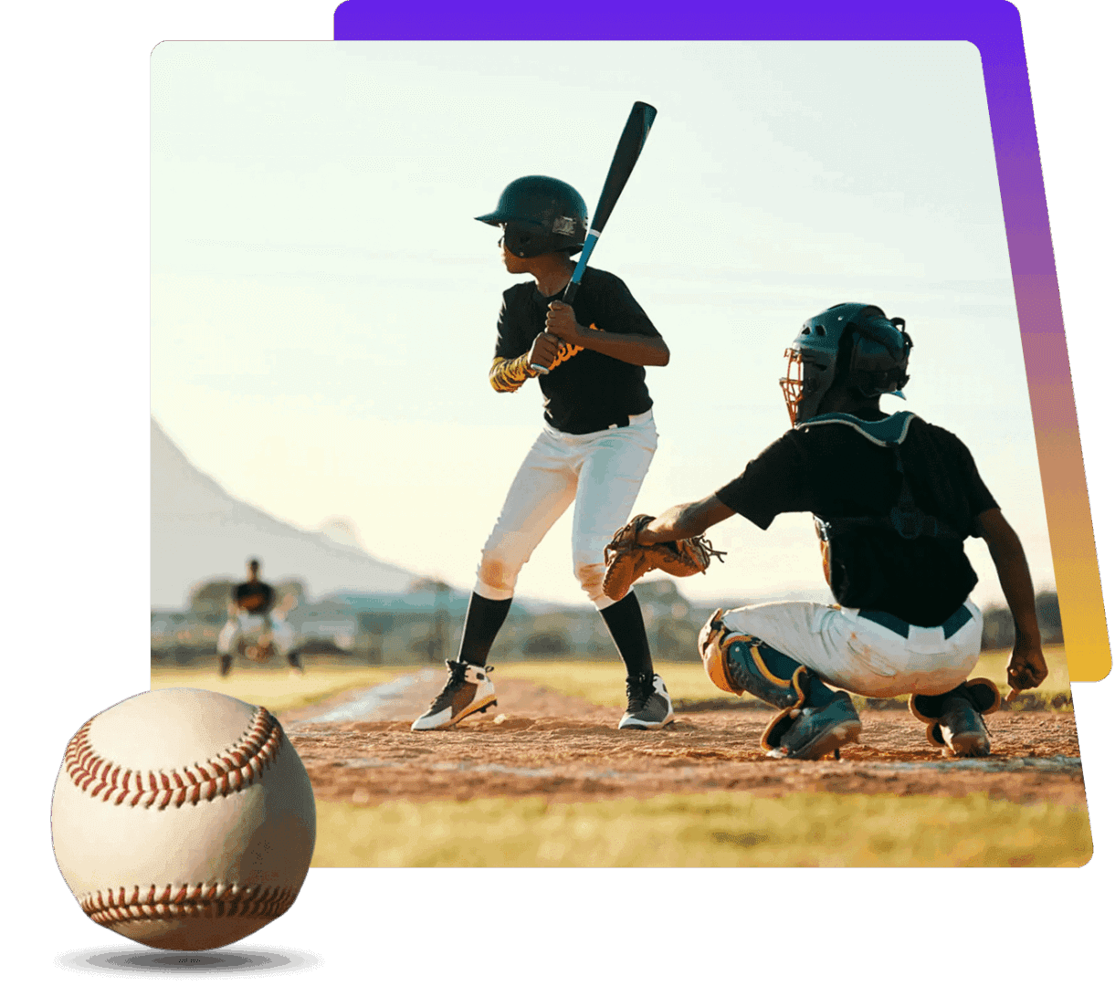 Young baseball batter preparing to hit the ball with catcher ready behind.